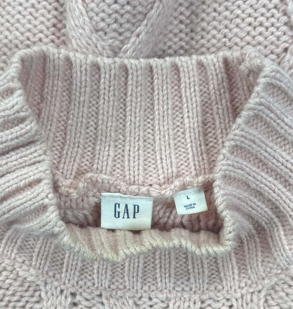 Women's GAP Long Sleeve Blush Pink Cable High Neck Mock Sweater Size L - Picture 7 of 10